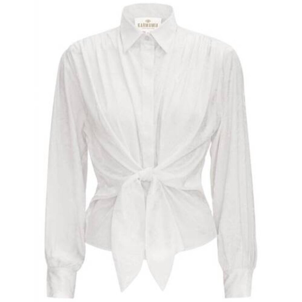 Karmamia Lee Shirt White Paisley Jacquard Tie Front Blouse Size S